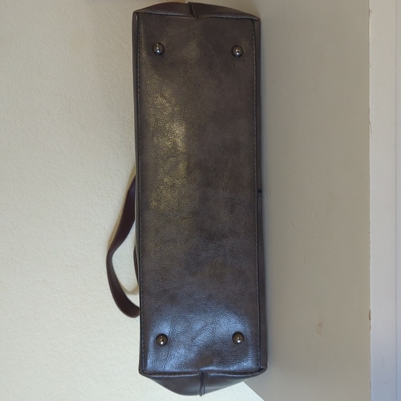 Satchel Crossbody Bag Leather Look Casual Shoulder Handbag Taupe/Brown Medium - Picture 6 of 14